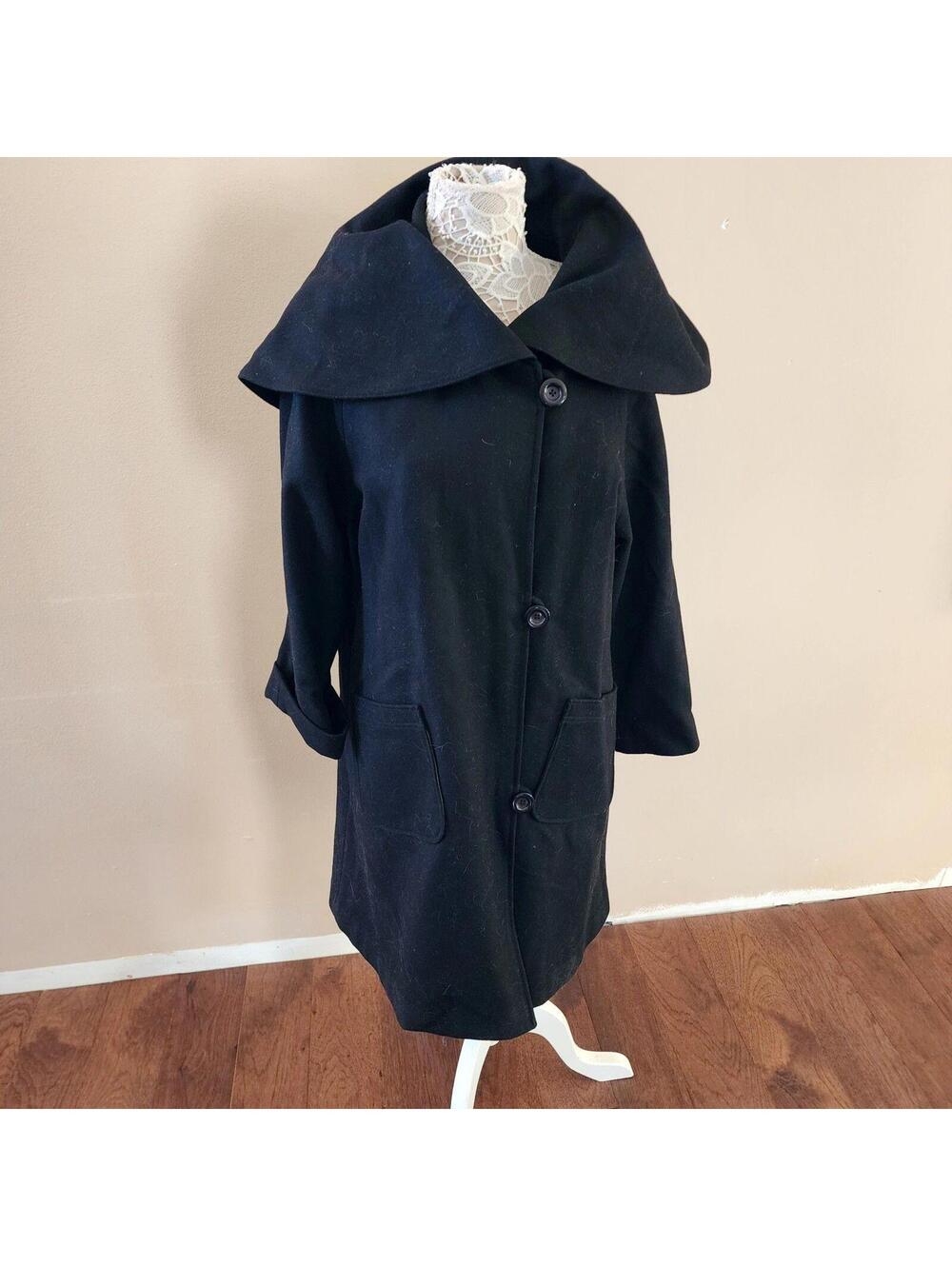 Zeega Australia Black Wool Cashmere Italian Fabric Coat XS toggle flawless